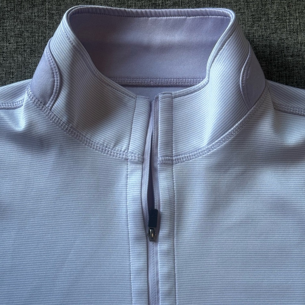 Hickey Freeman Men’s Quarter Zip Performance Vest Lavender Striped Golf 1/4 Zip